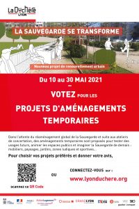 Affiche pour participer au vote sur les propositions d'aménagements temporaires à la Sauvegarde en mai 2021
