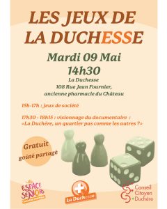 affiche après-midi jeu à la DUchesse La Duchère