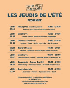 programmation les jeudis de l'été la Sauvegarde