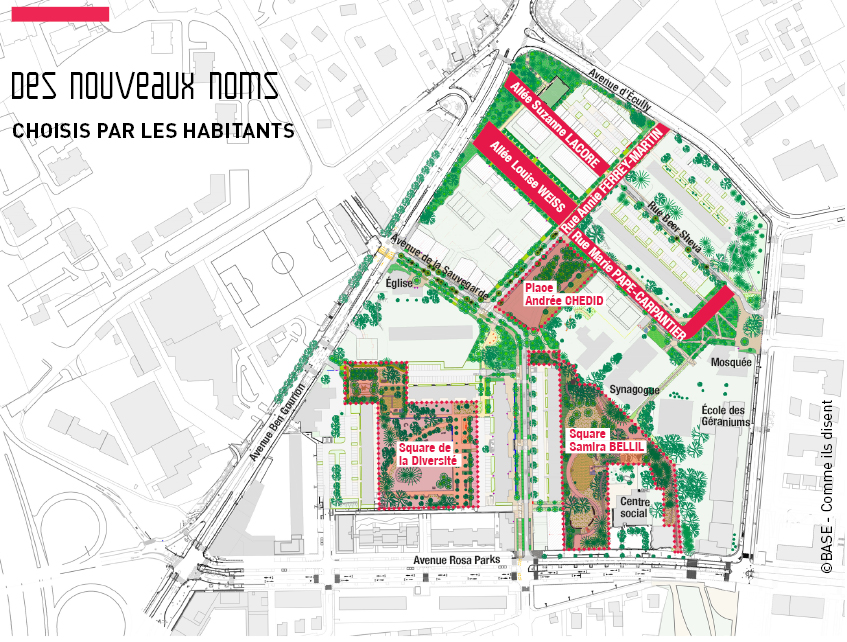 Plan des rues et espaces publics recommés par les habitants à la Sauvegarde horizon 2030